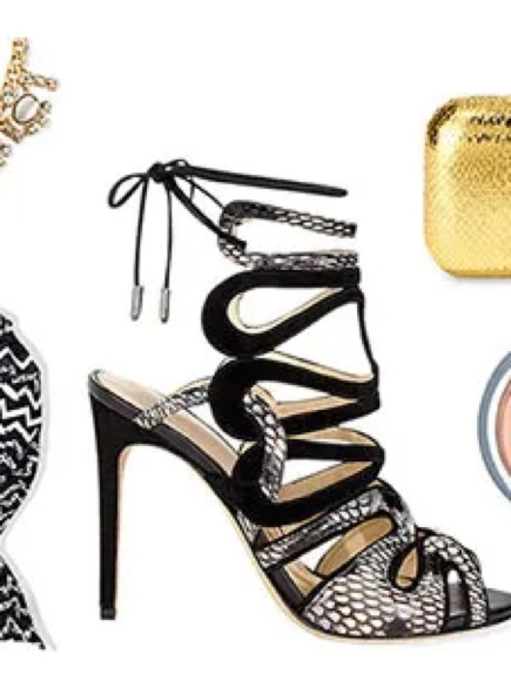 Alexandre Birman Black and Silver Snake-Print Lace-Up Stiletto Sandals
